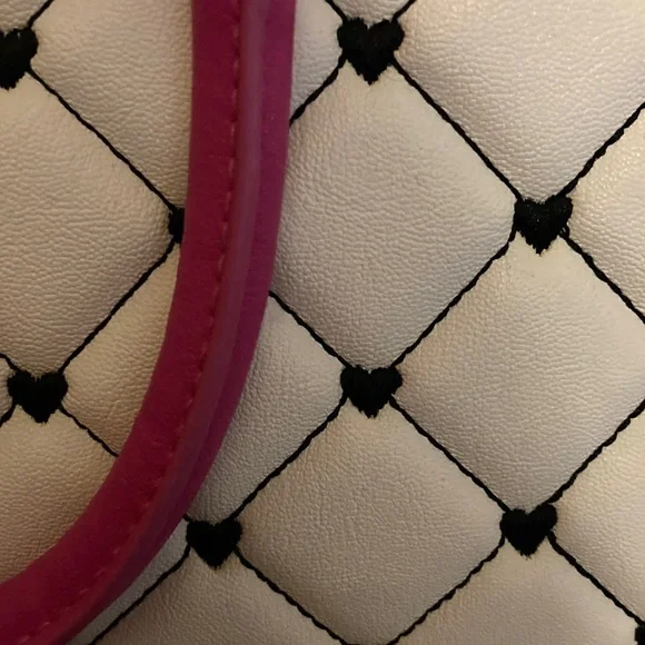 Luv Betsey Johnson Breann Quilted Tote with Pink and Black Heart Accents. NEW! - Picture 7 of 15